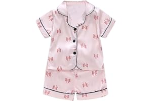2-Piece Toddler Baby Short Sleeve Stain 𝐏a𝐣amas Set for Boy Girl Silk 𝐏js Cute Animal Print 𝐒leepwear 𝐋oungewear