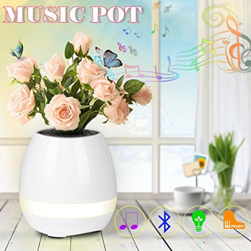 Music Flower Pot Bluetooth Wireless Speaker Night Light USB Charger Smart Round Cute Plant Pots Blue Pink White Blue Indoor(No Plant) (White)
