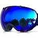 ZIONOR XA Ski Snowboard Snow Goggles for Men Women Anti-fog UV Protection Spherical Dual Lens Design (VLT 18.4% Black Frame Revo Blue Lens)