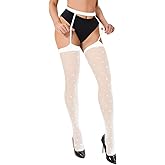 ShawGobow Heart Suspender Pantyhose,Sheer Mesh Sexy Thigh High Stockings Women,Petite Mock Garter Tights Vday Date fits 0-6