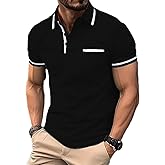 LANZHIP Men's Polo Shirts Short Sleeve 2025 Casual Polo T Shirt Color Block Slim Fit Golf Shirts with Pocket