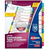 Avery 10-Tab Dividers for 3 Ring Binders, Customizable Table of Contents, Multicolor Tabs, 1 Set (11842)