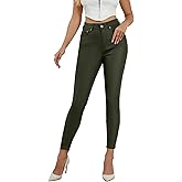 LBDLONGBIDA High Waist PU Leather Pants Stretch Skinny Disco Metallic Legging Pants Lightweight Tights Neon Pants