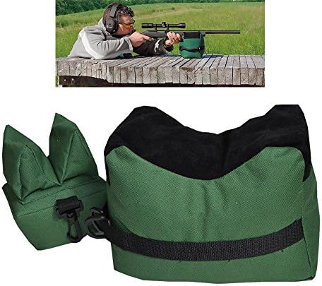 Portable Shooting Rear Gun Rest Bag Set Front &amp; Rear Rifle Target Hunting Bench - Unfilled (Green)
