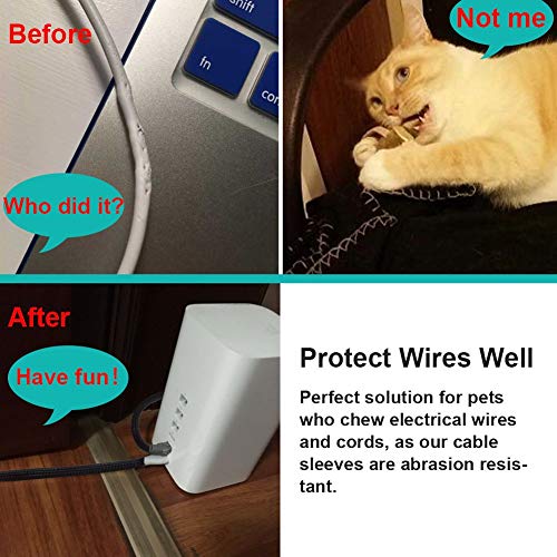 10 Feet - 3/4 inch Cord Protector Split Wire Loom Braided Cable Sleeve, Management and Organizer, Protectors for Television, Audio, Computer Cables, Prevent Pet From Chewing Cords - Black