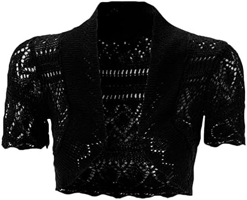 mafhh55 Womens New Crochet Front Open Ladies Short Sleeve Knitted Bolero Cropped Cardigan Shrug Top 8-30