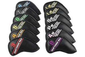 CRAFTSMAN GOLF 12pcs or 1pc Black Leather Golf Iron Head Covers Set Headcover Colorful Number Embroideried for Callaway Ping Taylormade Cobra Also Custom Version w/Your Name