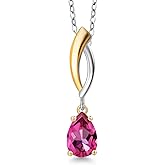 Gem Stone King 925 Silver and 10K Yellow Gold Pure Pink Mystic Topaz Pendant Necklace for Women | 1.00 Cttw | Gemstone November Birthstone | Pear Shape 8X5MM | With 18 Inch Silver Chain