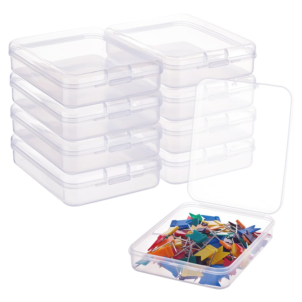 BENECREAT 10 Pack 12x9.3x2.8cm Clear Rectangle Plastic Storage Box Bead Storage Containers with Lids for Cards, Clips and Other Craft Accessories — image 1