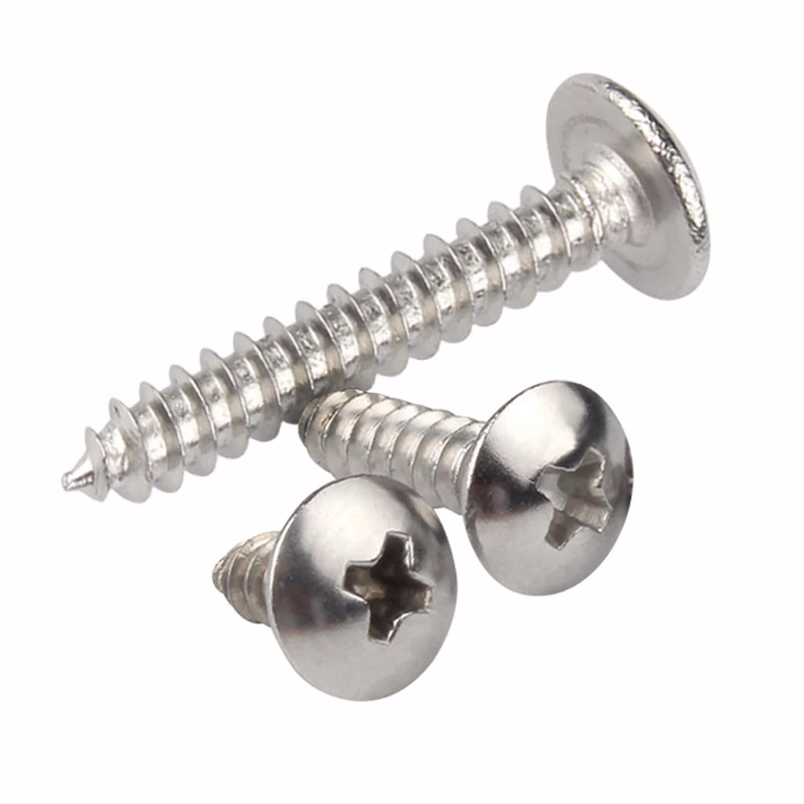 MOOPW 304 Stainless Steel Round Head Wood Screws Cross Mushroom Head Self Drilling Self Tapping Screws Pointed Tail M3 x 6mm 50 Pcs