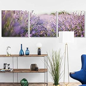 3 Panel Canvas Wall Art Romantic Lavender Pictures Home Wall Decorations for Bedroom Living Room Paintings Canvas Prints Framed - 12"x12"x3 Panels