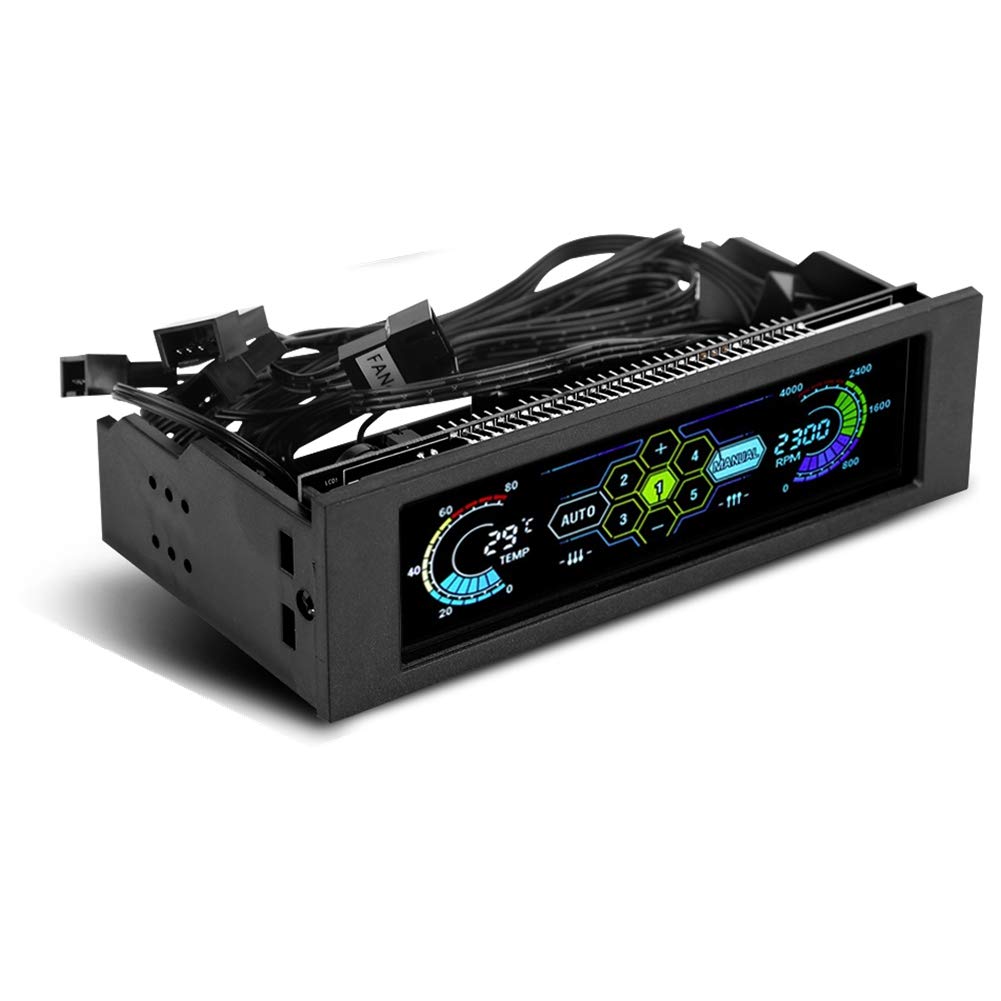fasient PC Speed Controller (part number: fasientnkic4gr9e2) 5-Fans LCD Drive Bay Cooling System, Manual/Automatic Mode, Temperature Sensor, for PC Cooling, Black