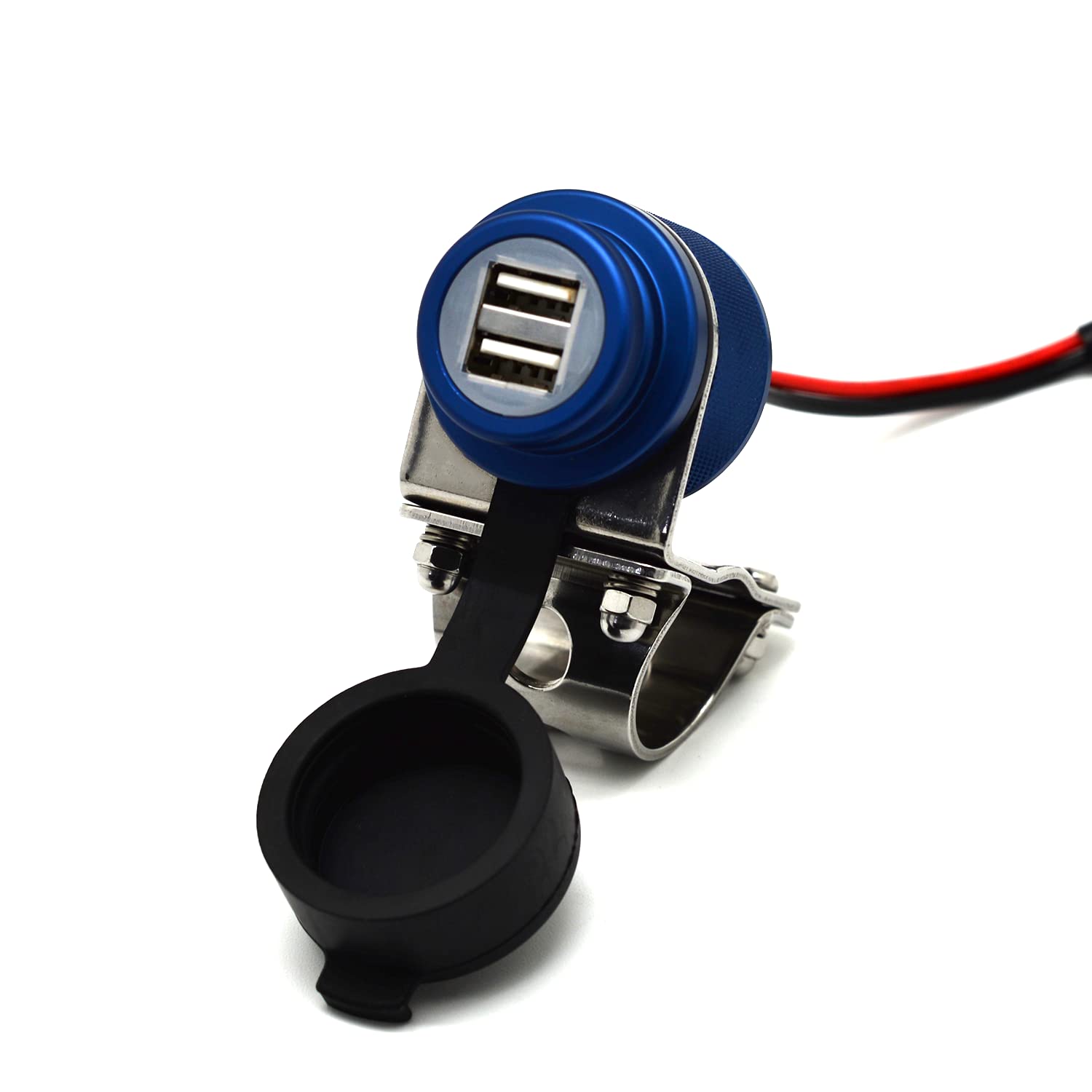 Cliff Top 4.6 Amp 23W Aluminium Motorcycle USB Charger with Dual-Port Fast Charing, Heavy Duty, Waterproof for 7/8’’, 1’’ Handlebars on ATV/ UTV for Smart Phones, GPS, Tablets and Cameras (Blue)