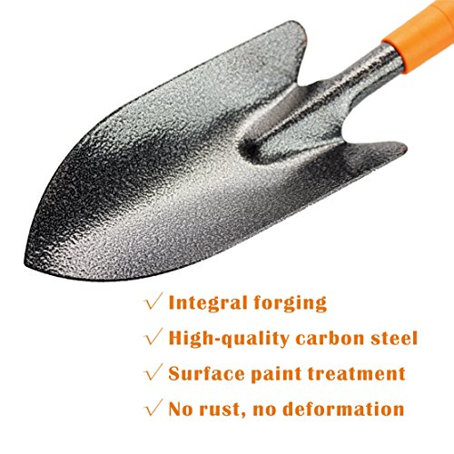 Meccion Garden Tools Set, 3 Piece Heavy Duty Gardening kit with Non-Slip Handle -Trowel, Leaf Rake and Cultivator for Digging Weeding Loosening Soil Aerating Transplanting