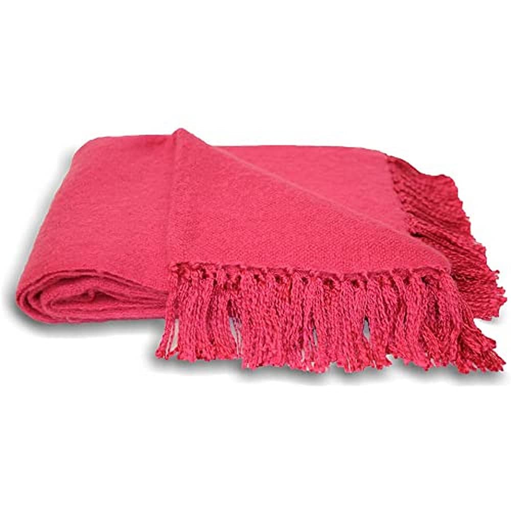 Chiltern Woven Fringed Throw/Blanket, 127 x 180 cm - Fuchsia