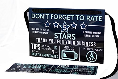 3 Uber Lyft Front &amp; Rear Tip and Rating Signs for Rideshare Drivers 5x8 inches | 10 MIL Laminate | Durable | Increase Your Rideshare Earnings!