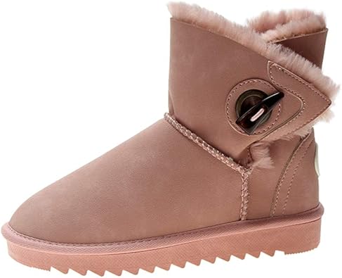 Amazon Date U ムートンブーツ ボア付き レディース 可愛い スノーブーツ ガール 冬靴 防寒靴 裏起毛 雪靴 トグルボタン オシャレ 滑り止め 防滑 厚底 フラット 歩きやすい コンフォート 柔らかい モコモコ 綿靴 短靴 ショートブーツ ピンク ブルー ブーツ ブーティ