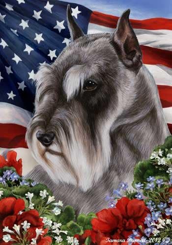 Schnauzer Dog Breed Patriotic House Flag 28 x 40 Inches Grey Cropped