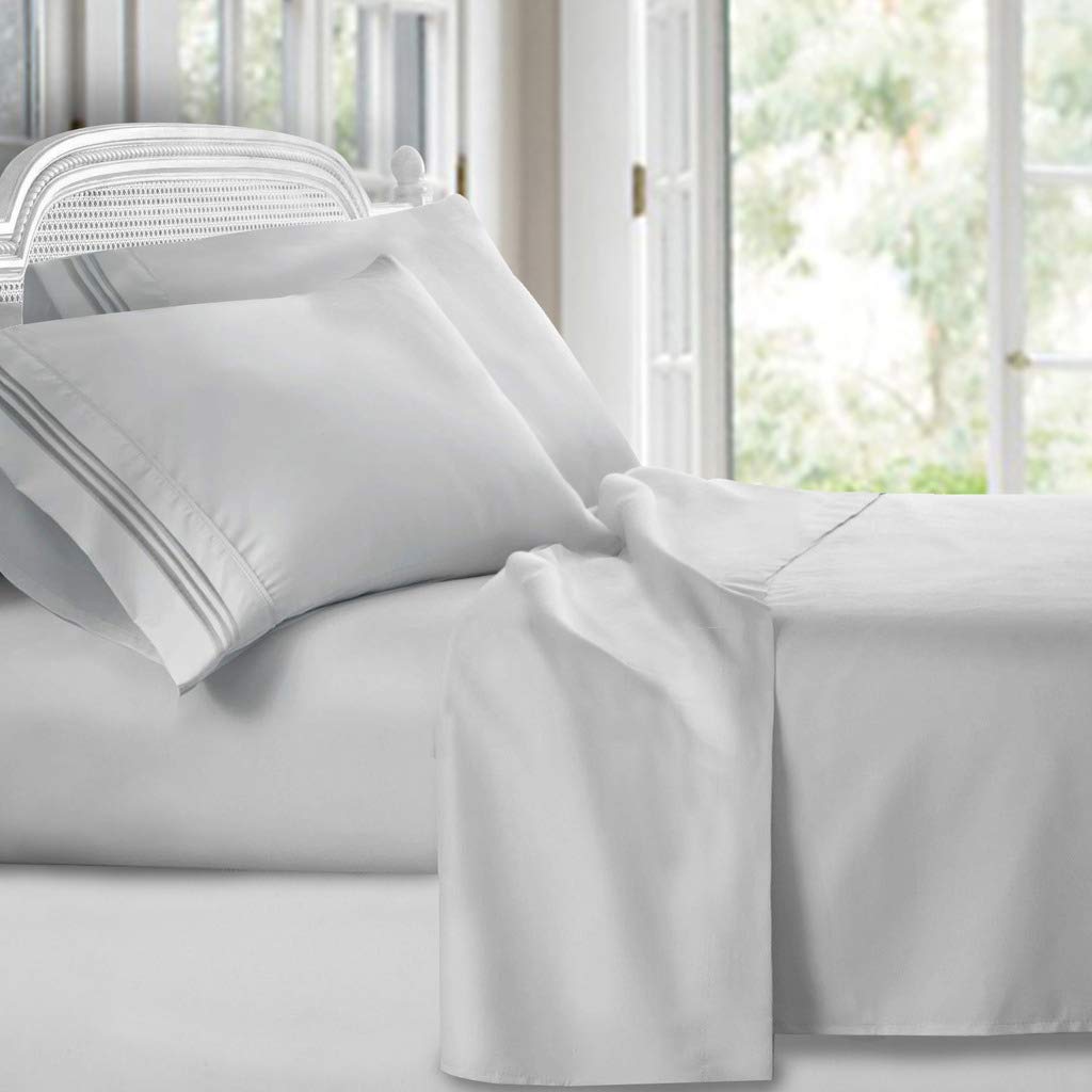 Clara Clark Bed Sheets, Premier 1800 Series 4 Piece Bed Sheet Set, Deep Pocket, Wrinkle, Fade, Stain Resistant, Luxury Soft Bedding Sheets & Pillowcases, King, Silver Gray — image 1