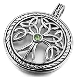 INBLUE Men's Stainless Steel Pendant Necklace CZ Silver Tone Tree of Life Irish Celtic Knot Vintage