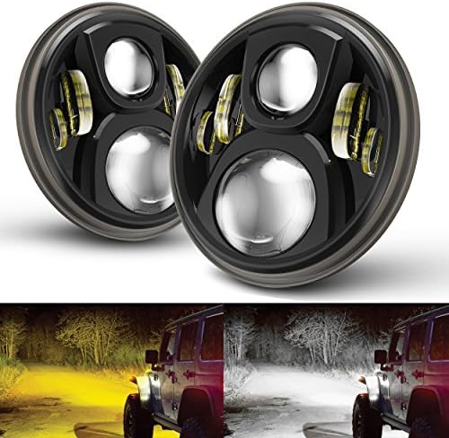2PCS Round 7'' LED Headlight with WHITE &amp; AMBER Low Beam for Jeep Wrangler JK TJ LJ CJ Hummber H1 H2 MINGLI Black 7 Inch CREE LED Daymaker Headlights for Jeep Wrangler 97-2017 JK TJ LJ