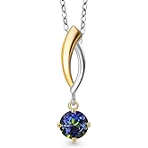Gem Stone King 925 Silver and 10K Yellow Gold Blue Mystic Topaz Pendant Necklace for Women | 0.50 Cttw | Gemstone November Birthstone | Round 5MM | With 18 Inch Silver Chain