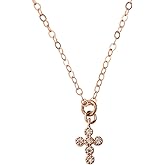 Designed By Stacey Handmade Dainty CZ Tiny Cross Pendant Jewelry, Rose Gold Filled Necklace, Gifts for Women, Birthday, Godmother Proposal, First Communion, Just Because 16 to 18" Adjustable Chain