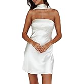 VUBIYA Women's Satin Backless Strapless Short Dresses Summer Sexy Sleeveless Elegant Cowl Back Mini Cocktail Club Party Dress