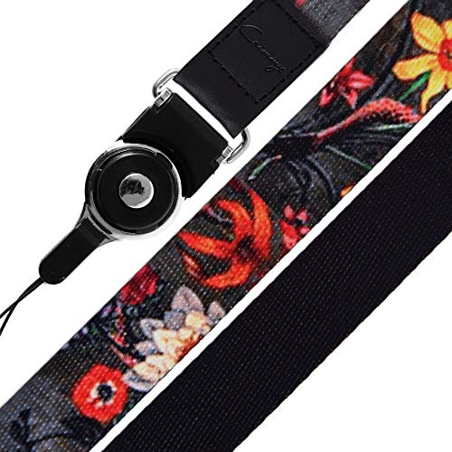 Cell Phone Lanyard Detachable, Universal Phone Neck Strap, Soft Phone Lanyard Neck Strap Case Holder, Crimmy Smartphone Strap (Black Flower)