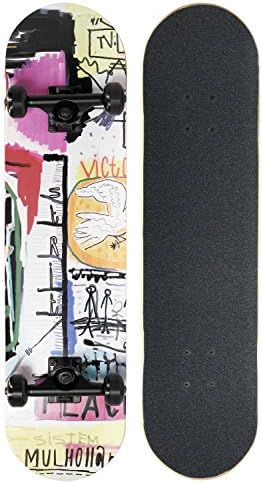 Merkapa 31" Pro Complete Skateboard 7 Layer Maple Double Kick Deck with High Speed ABEC 9 Bearings for Extreme Sports and Outdoors (Scrawl)