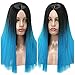 MISSWIG Wig for Women Heat Resistant Short Synthetic Hair Ombre Aqua Blue 14 Inches 300 Gram With Wig Cap