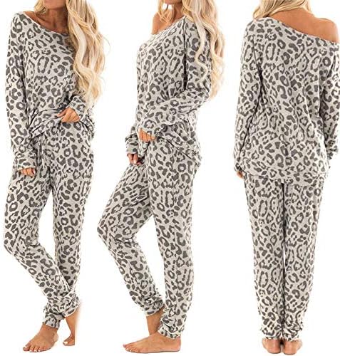 2Pcs PJS Sets Leopard Women Tracksuit Print Pants Pajamas Lounge Wear Suit Leisure Wear Sweatpants Sport Suit