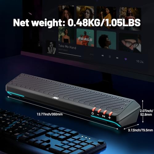 AOC ACS3640 Caixa de Som para PC Gamer 10W RMS, Soundbar Estéreo USB, Alto Falante Estéreo com Iluminação RGB, Plug and Play, Alto-falantes para Computador de Mesa, Tablet, telefone celular
