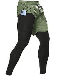 Men's 2 in 1 Running Pants, Gym Workout Compression