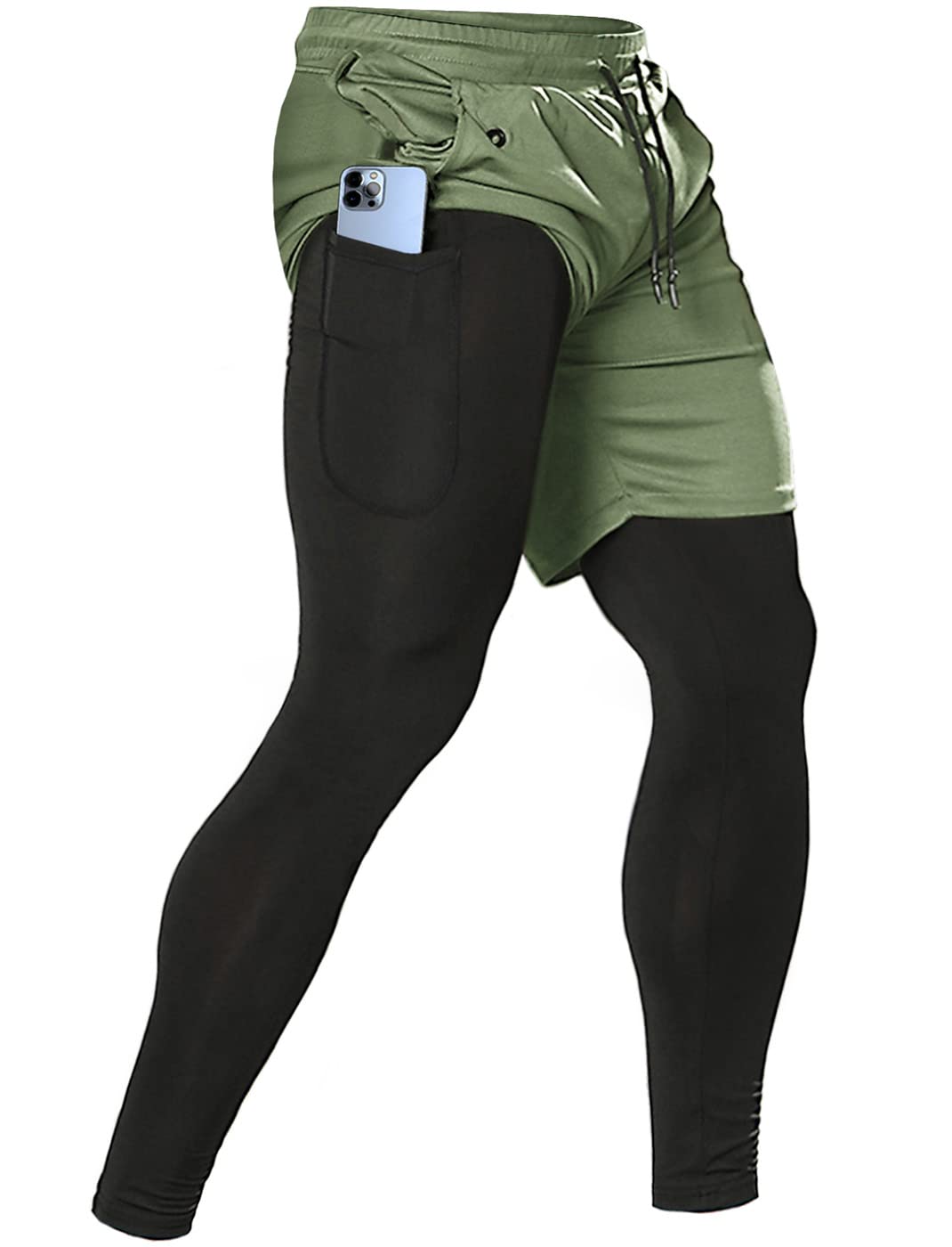 Men's 2 in 1 Running Pants, Gym Workout Compression
