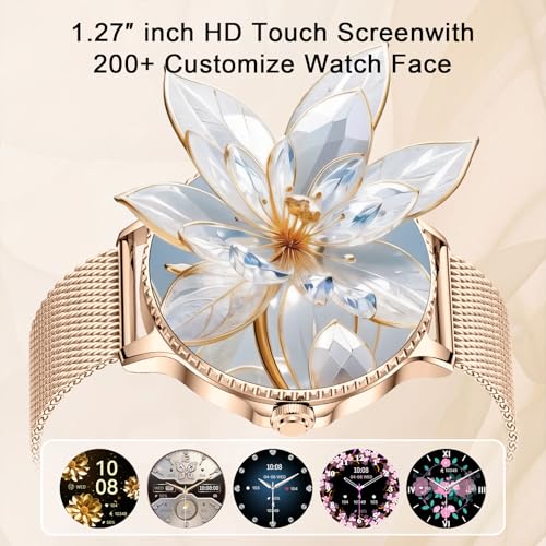 Smart Watch for Women, 1.27'' Ladies Smartwatch with Bluetooth Call Heart Rate SpO2 Sleep Monitor, 110+ Sports Modes, Step Counter, IP68 Waterproof Fitness Tracker for Android iOS, 2 Bands, Rose Gold