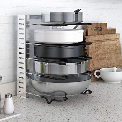 Lifewit Expandable Pan and Pot Lid Organizer Rack Holder Adjustable Kitchen Cabinet Pantry, 5-Tier Compartments Cupboard Bakeware Lid Plate Holder, Silver and Black - Thumbnail 6