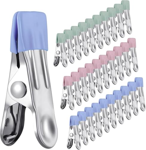 30pcs Clothes Pegs for Washing Line, Stainless Steel Towel Pegs Heavy Duty Sock Non-Slip Metal Laundry for Shoes Food Sealing Photos