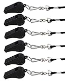 yueton Plastic Coach Whistles with Lanyard, Pack of 6 (Black)