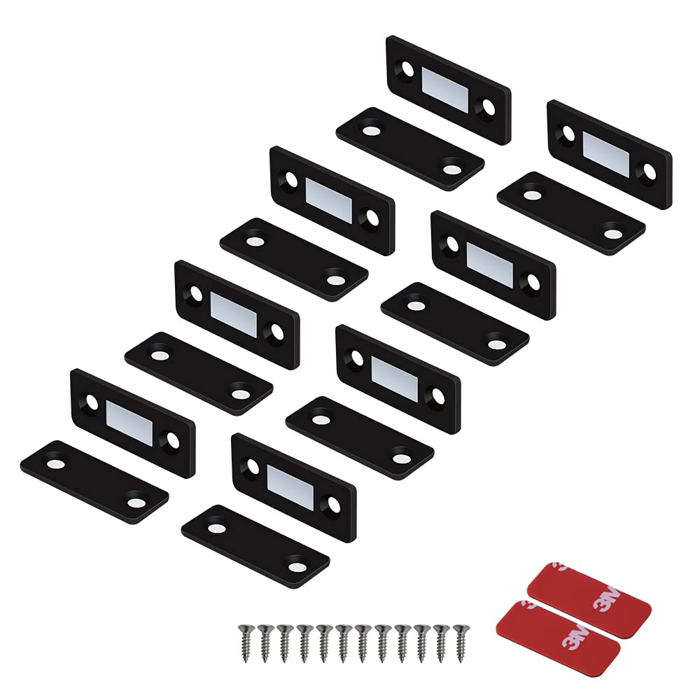 Mousike Magnetischer Türverschluss Ultradünne Schrankmagnete Edelstahl Schubladenmagnetverschluss für Schiebetürverschluss Küchenschrank Schrank Schrankschließer (8 Pack, Black) — image 1