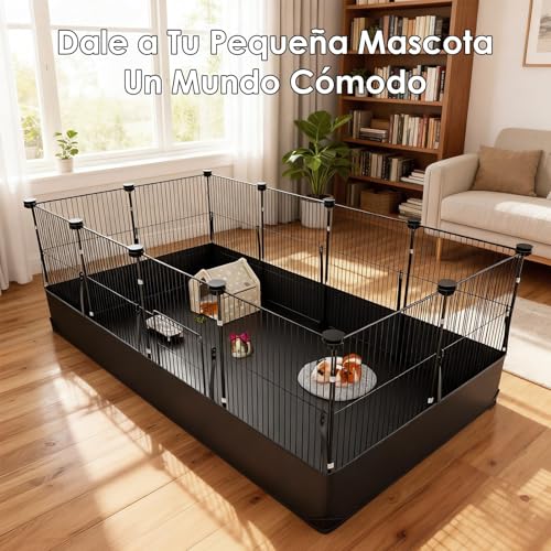Habitat Jaula Casas Cerca para Cuyo Hamster Impermeable Lavable,Jaulas para Gatos con Puerta Interior Exterio para Conejito Tortuga Erizo Conejos Grande Amplio Expandible,120x60x40cm, 12 Paneles