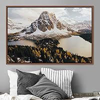 Framed Canvas Wall Art Winter Lake Aerial Dramatic Lake Landscape Multicolor Photography Realism - 16x24 inches