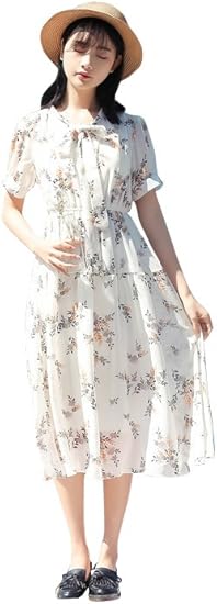 Amazon Hanamaya 春夏 学生 少女 乙女 女性 半袖 シフォン 花柄 森ガール 清新 蝶結び 柔らか ミモレ丈 ワンピース ボヘミアン風 優雅 ビーチワンピース リゾート 海 ワンピカジュアル撮影用 写真用 ワンピース チュニック 通販
