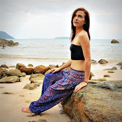 Sinfu Pants for Men Women Thai Harem Trousers Boho Festival Hippy Smock High Waist Yoga Pants (Free Size, Navy)