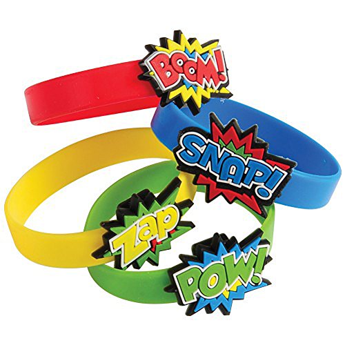 Novelty Assorted Full Color Comic Graphic Logo Rubber Wristbands Pack Of 12