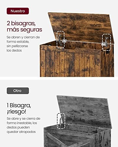 Baúl Almacenaje, Banco para Entrada con 2 Bisagras de Seguridad, Estilo Rústico, 40 x 76 x 48 cm, para Pasillo, Dormitorio, Salón, Marrón Rústico LHS011T01