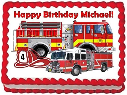 Firetruck Personalized Edible Cake Topper Image -- 1/4 Sheet