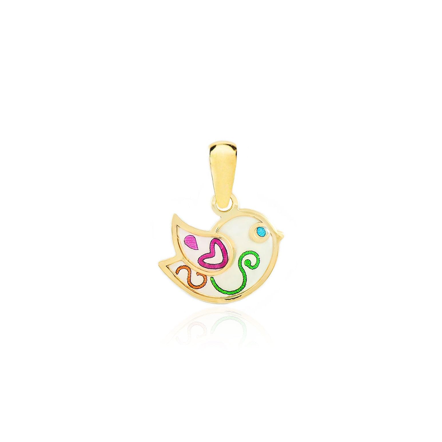 Monde Petit 9ct Yellow Gold Enamel bird Children's Pendant