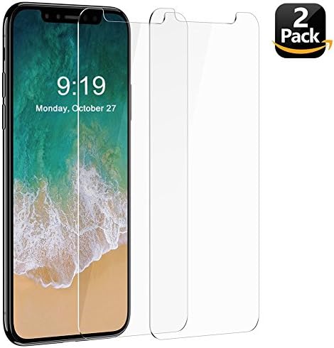 iPhone X Screen Protector Glass, 2-Pack Tempered Glass with 9H Hardness, High Definition, Anti-Scratch and Bubble-free for Apple iPhone X/10.