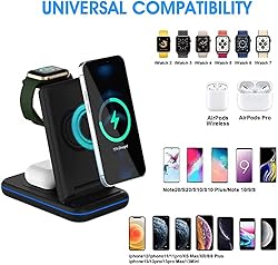 Foldable Wireless Charging Station, 3 in 1 Fast